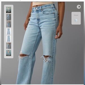 American Eagle stovepipe Distressed busted knee wide leg Jeans 16 short